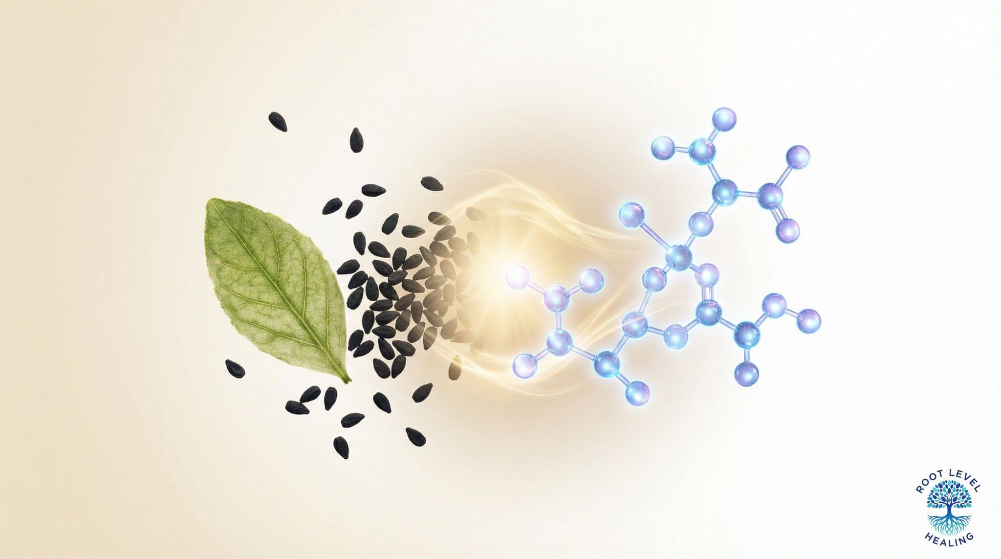 Image depicting the synergy of ancient ingredients like black cumin seed with modern peptides in a cosmetic formulation.