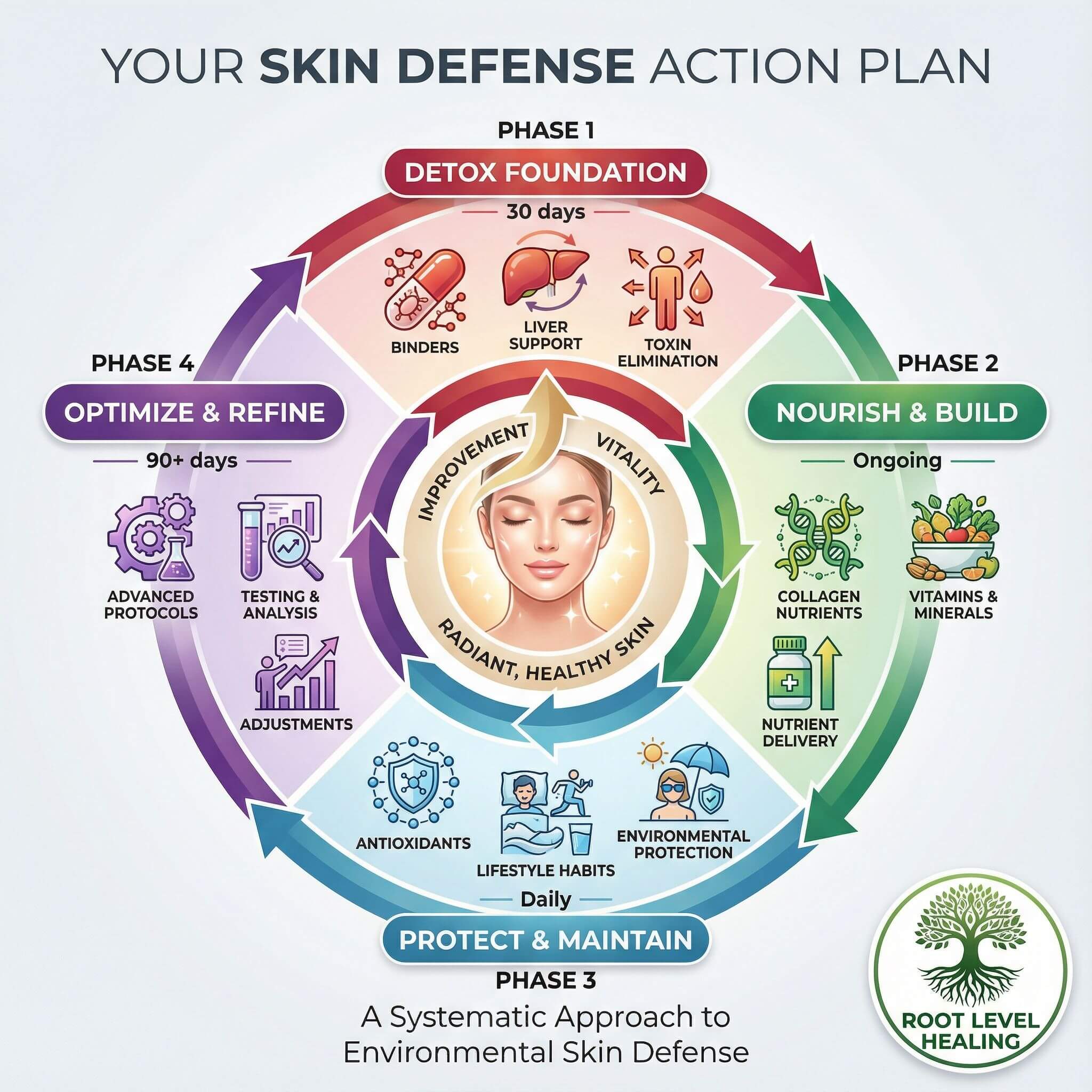 Environmental Skin Defense Detox Protocol Action Plan: A phased approach to implementing detoxification, nourishment, and protection for optimal skin health
