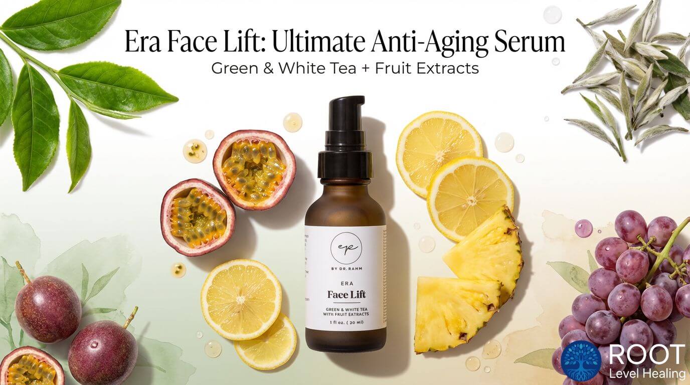 Era Face Lift product bottle featured prominently as the ultimate anti-aging serum with green and white tea technology.