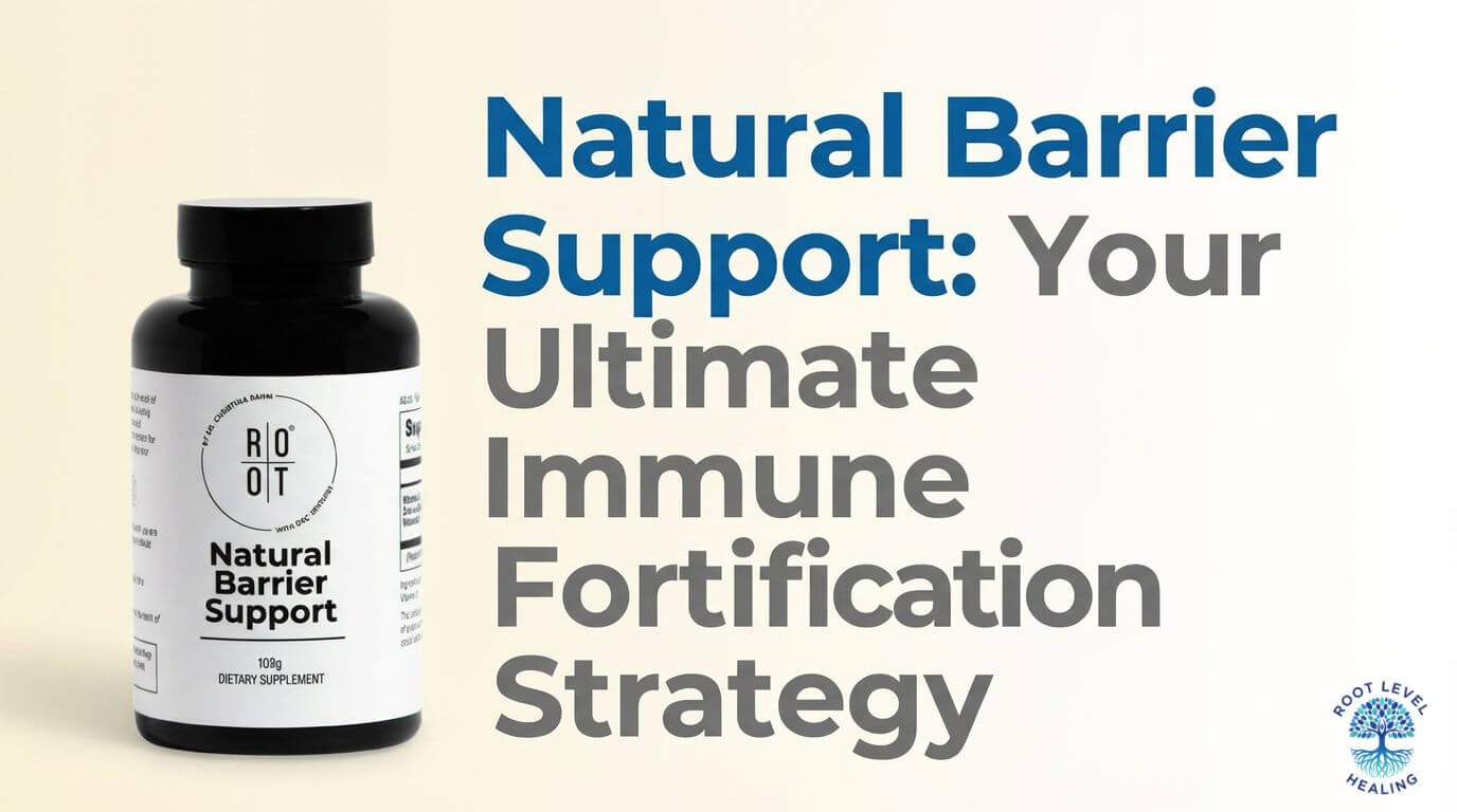 Natural Barrier Support supplement bottle with key benefits listed: Advanced Immune Protection, Boosts Immunity, Promotes Overall Wellness.