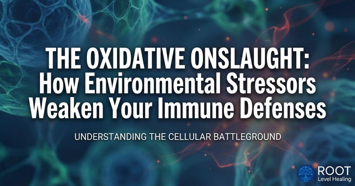 A conceptual image showing a healthy cell being bombarded by environmental toxins and free radicals, with a protective antioxidant shield deflecting them.