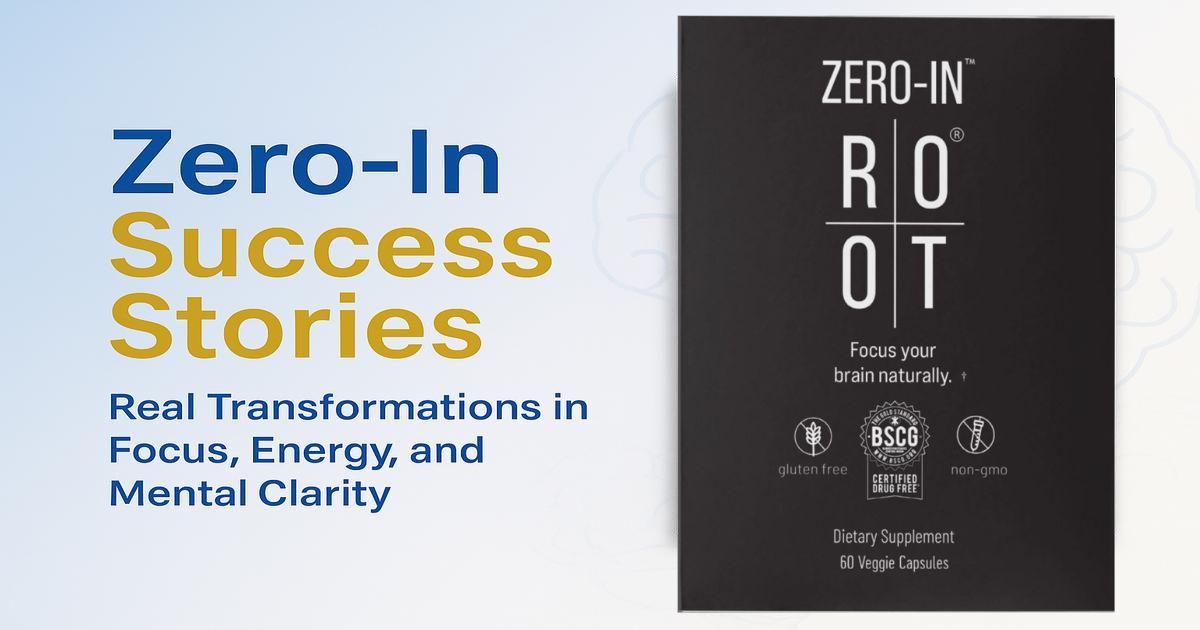 A collage of Zero-In user testimonials, showcasing the product's impact on focus, energy, and mental clarity.